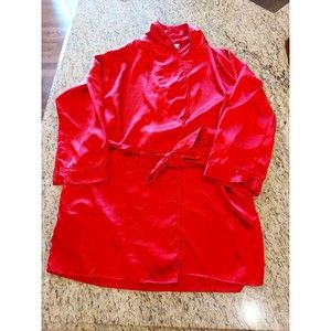Frederick's of Hollywood Red Shimmery Kimono-Style Short Robe Silky Size Medium